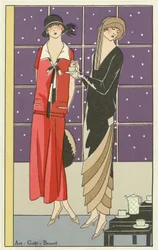 Two women having tea and dressed in designs by Jean Patou and Beer, from Art-Goût-Beauté