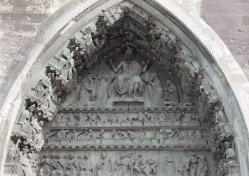 Tympanum from the left portal of the north transept depicting the Last Judgement