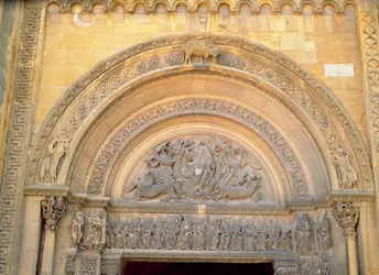 Tympanum of the Porch Depicting Christ in Majesty with the Symbols of the Evangelists