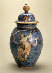 Vase, decorated with sea deities, Nevers, early 17th century