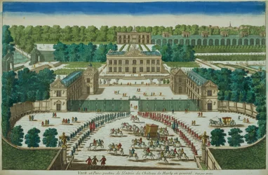 View and Perspective of the Entrance to the Chateau of Marly, engraved by Antoine Aveline