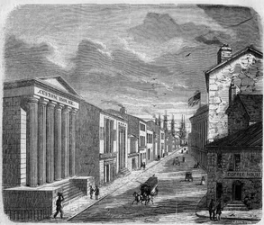 View of Wall Street, the banking district, New York, New York. United States