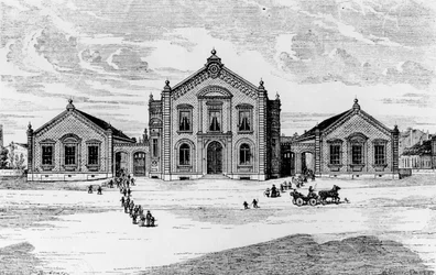View of the Schools and the Theatre, Familistery of Guise, from Solutions Sociales by Jean-Baptiste Andre Godin, Paris, 1871