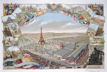 View of the Universal Exhibition with the Different Pavilions and the Eiffel Tower