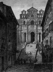 View of the facade of the Cathedrale Notre Dame du Puy en Velay, Haute Loire