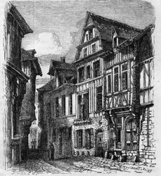 View of the house located rue de la Pie, in Rouen, where Pierre Corneille was born. Engraving in 