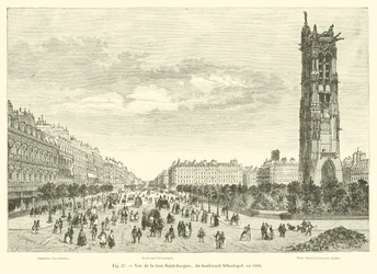 View of the Saint-Jacques Tower, from Boulevard Sebastopol, in 1866