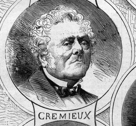 War of 1870 - Government of the National Defense: portrait of Adolphe Crémieux (1796-1880), member of the provisional government of 1870. Engraving in “Le Monde Illustré” no. 706 of October 22