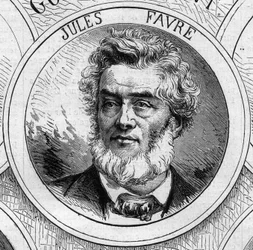 War of 1870 - Government of National Defence: portrait of Jules Favre (1809-1880), member of the provisional government of 1870. Engraving in "Le Monde illustré" no. 706 of October 22