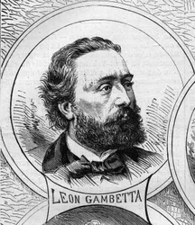 War of 1870 - Government of the National Defense: portrait of Léon Gambetta (1838-1882), member of the provisional government of 1870. Engraving in “Le Monde Illustré” no. 706 of October 22