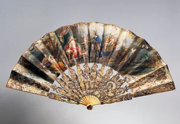 Wedding Hand Fan Depicting David Surrendering His Crown in Bathsheba, Louis XVI Style Ribs