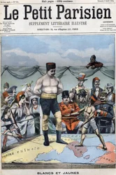 White and Yellow (cartoon about the Russian-Japanese war: countries like France, USA, China... watching Japan and Russia boxing). Cover Le petit Parisien of April 3