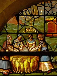 Window Charnier-7 depicting the washing of hands before entering the temple