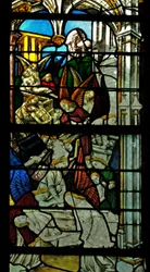 Window depicting angels attending the mass martyrdoms