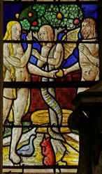 Window depicting Adam and Eve and the serpent