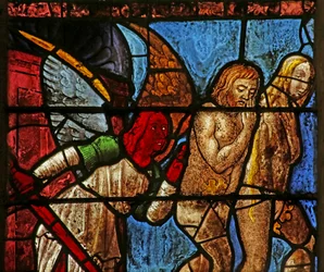 Window depicting Adam and Eve being expelled from Eden