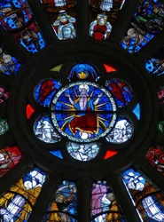 Window Depicting Christ with Three Angels and Three Souls