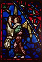Window depicting an angel presenting a soul to God the Father, Ile de France Workshop