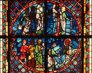 Window from the Chapel of the Virgin depicting the Israelites in the Desert and Moses on Mount Sinai