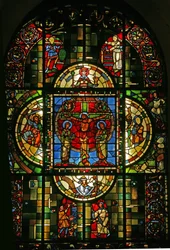Window in the Sacristy depicting the Crucifixion at the center of the Typological window