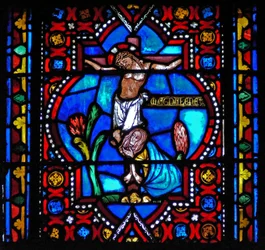 Window n1-L depicting a scene from the life of St Mary Magdalene - the saint at the foot of the Cross