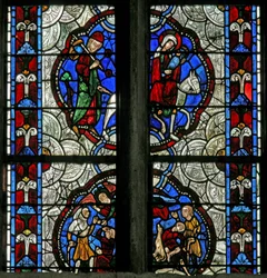 Window depicting the Annunciation to the Shepherds; the Flight into Egypt