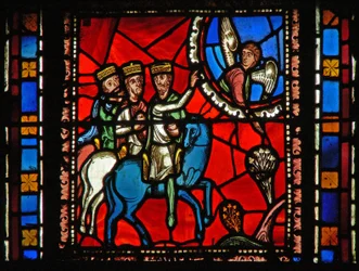 Window s2-C depicting the Magi travelling, following an angel
