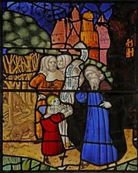 Window s2 depicting the prophet Elisha being mocked