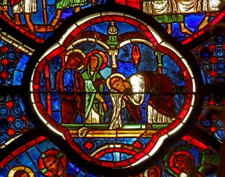 Window depicting St Peter, St James and St John at the Sepulchre of the Resurrection
