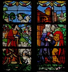 Window depicting the Annunciation to Joachim and the meeting at Golden Gate