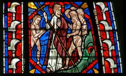 Window depicting the Harrowing of Hell; Mouth of hell