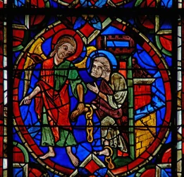 Window w107a depicting St Peter led out of prison by an angel