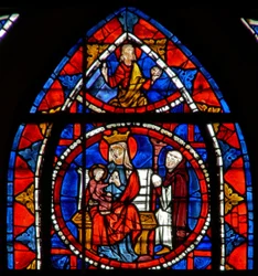 Window depicting the Donor kneels before the Virgin and Child: Christ in Glory