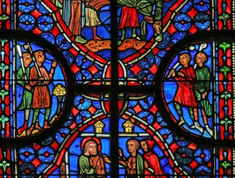 Window w11 depicting background and design in the St Andrew window