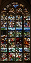 Window depicting Abraham and Melchisedek; St James in battle with the Moors in Spain; scenes from the life of St James