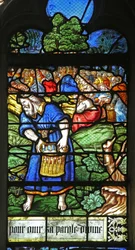 Window depicting a detail from the Miracle of the Feeding of the 5000