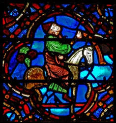 Window w12 depicting a scene in the Good Samaritan window: the doctor arrives