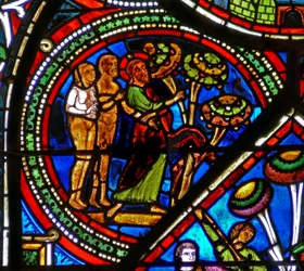 Good Samaritan Window: God Points Out the Forbidden Fruit to Adam and Eve