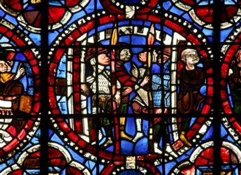 Window depicting Joshua? emerging from a city