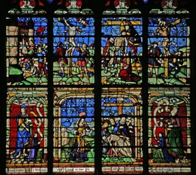 Window 19 depicting the Crucifixion, Deposition and Pieta