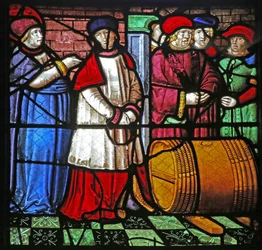 Window depicting the Life of St Remi. The miracle of wine at Cernay