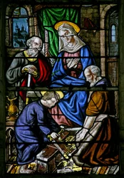 Window w1 depicting Jesus as a carpenter