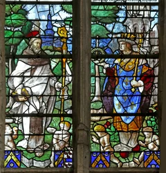 Window depicting a Saint Abbot with St Louis