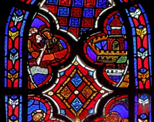 Window w1 depicting a scene from the life of St Mary Magdalene - the saint travels to Marseille