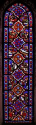 Window w1 depicting a scene from the life of St Mary Magdalene with scenes from the story of Mary and Martha