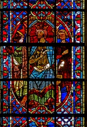 Window depicting St Peter and St Paul before Emperor Nero