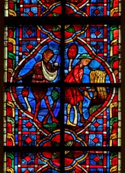 Window depicting Adam and Eve sowing and reaping
