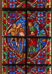 Window depicting Adam told not to eat from the Tree of Knowledge