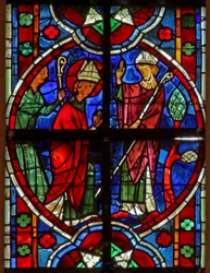 Window depicting St Nicholas becomes bishop of Myra