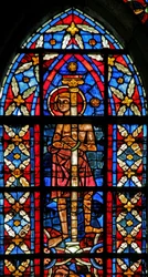 Window depicting a Scene from the Life of St Savinien: An Archer Aims at Savinien Tied to a Column but Hits the Emperor in the Eye Instead